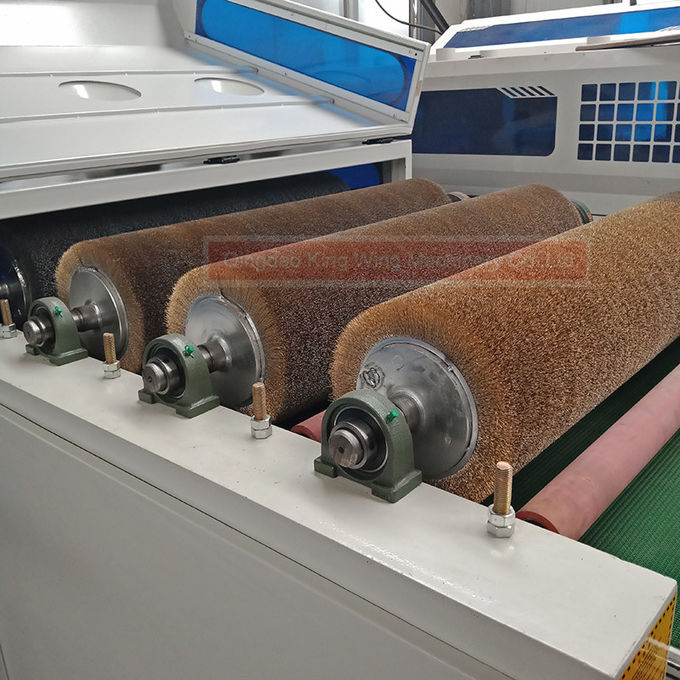 Wood sanding brushing machine with wire brush rollers
